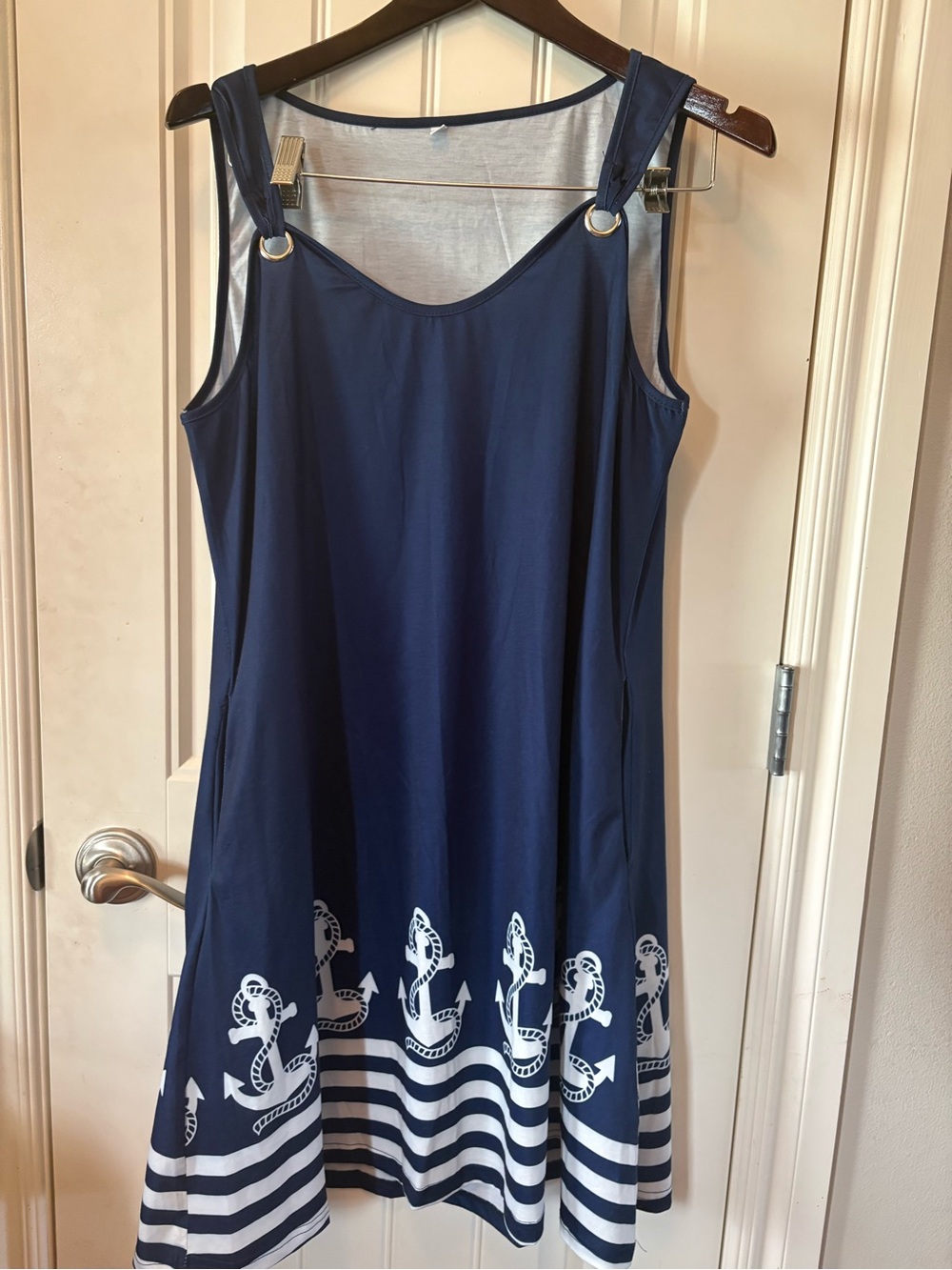 Nautical Anchor Print Navy Blue Sleeveless Dress